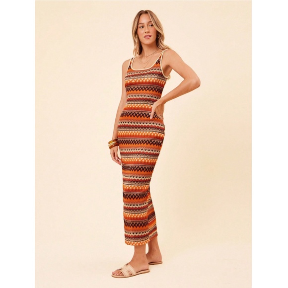Knit Striped Tank Dress Side Leg Slit Long Ribbed Multicolor Long, Slim - Picture 10 of 13